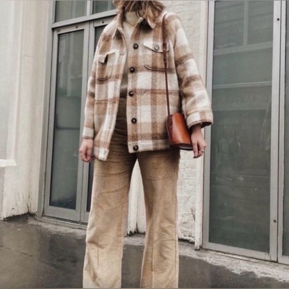 Sezane Alda Brown and Cream Plaid Jacket FR 36/US 4 - Picture 3 of 15